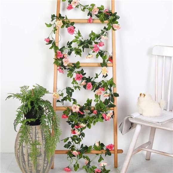 Artificial Rose Garland Vines Pink Flowers Hanging Silk Rose Vine for Wedding - Picture 4 of 6